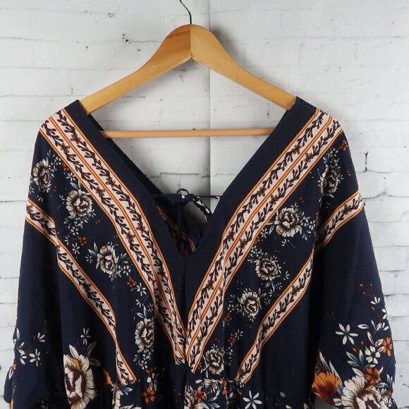 SHEIN CURVE BLUE FLORAL V NECK SHORT SLEEVE VACATIONMIDI DRESS SIZE 3XL NWT - Picture 10 of 10